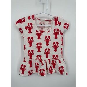 NWT Monica + Andy Short Sleeve Peplum Top Kids 18 - 24 M White Red Lobster Print